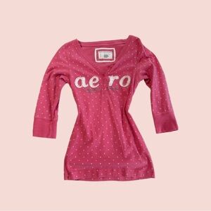 Y2K AEROPOSTALE HOT PINK POLKA DOT QUARTER SLEEVE HENLEY